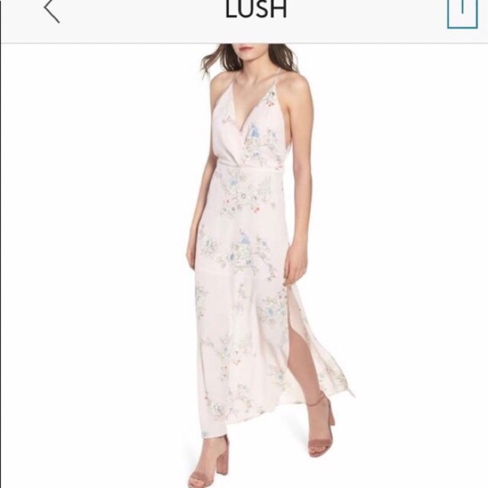 Lush Pink White Floral Surplice Maxi Dress Size M